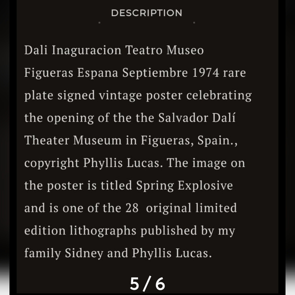 Salvador Dali Lithiograph 1 of 28 - Picture 5 of 8